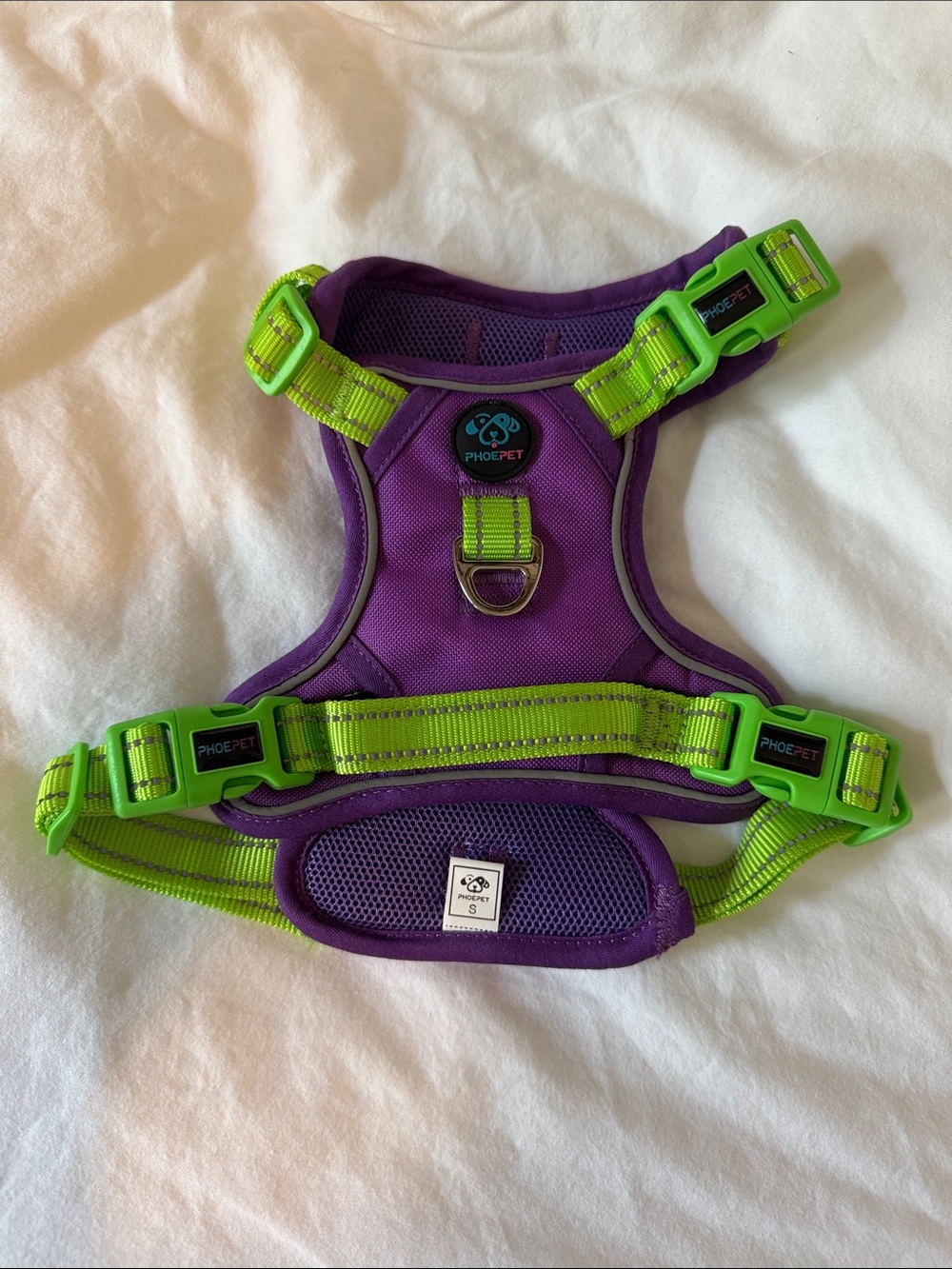 PHOEPET Lime green and Purple adjustable dog harness in size small